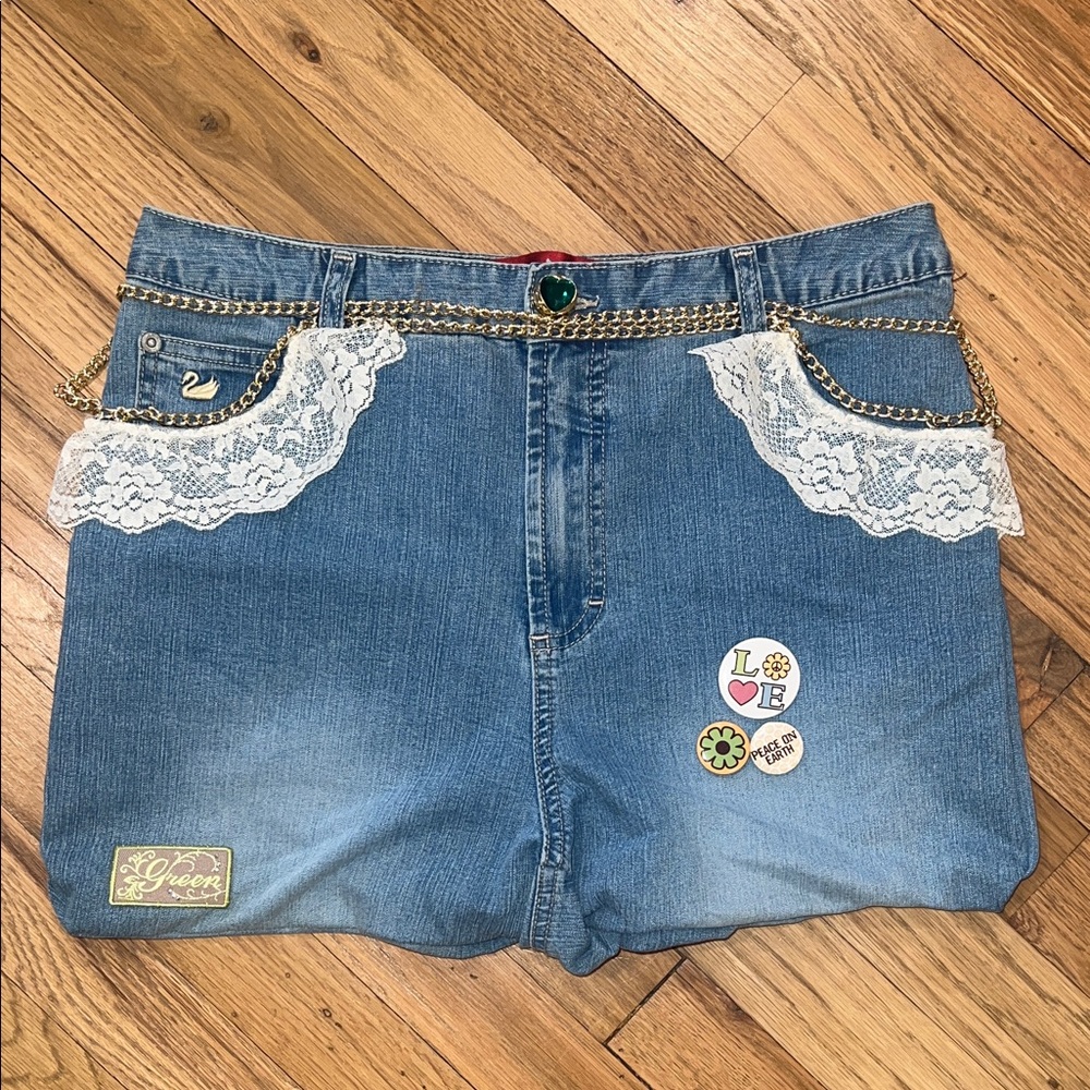 Handmade Denim with Lace and Chain Accents Bag